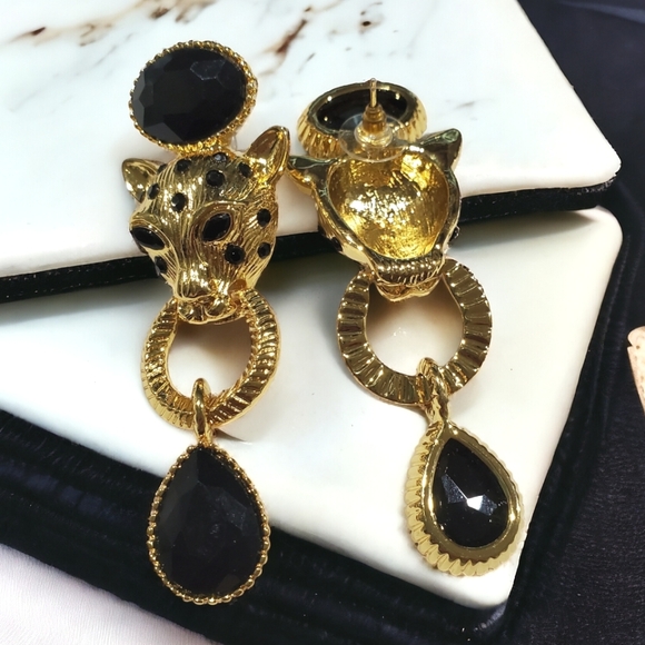 Luxury Panther Oversized Doorknocker Statement Earrings - Picture 3 of 3